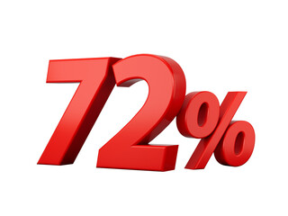 3d Red 72% Seventy Two Percent Sign on White Background 3d illustration
