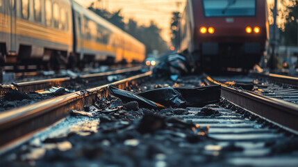 Train Collision Debris at Sunset