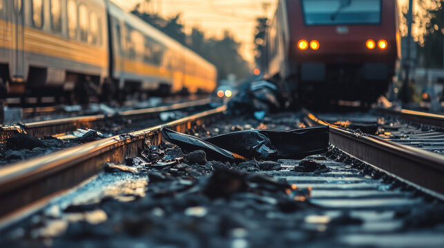 Train Collision Debris at Sunset