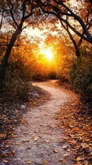 Naklejka premium Leafy trail, vibrant colors, lush scenery, dynamic action, inviting