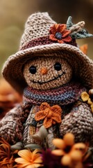 Scarecrow, vibrant colors, rustic setting, cozy scene, inviting