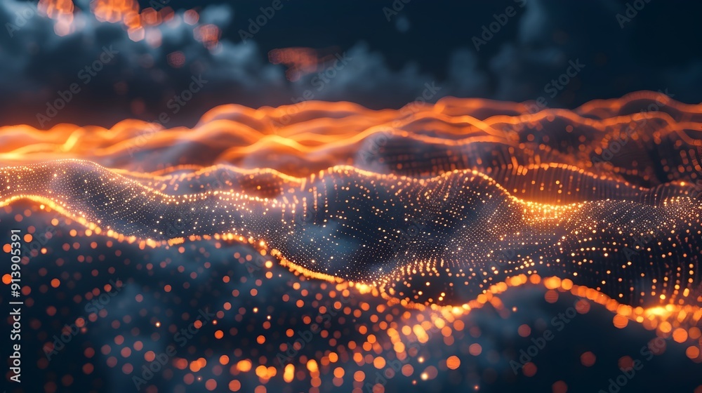 Poster glowing cloud like network infrastructure with illuminated data points modern technology concept ren
