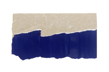 Blue piece of ripped paper edge cardboard texture isolated on white background.