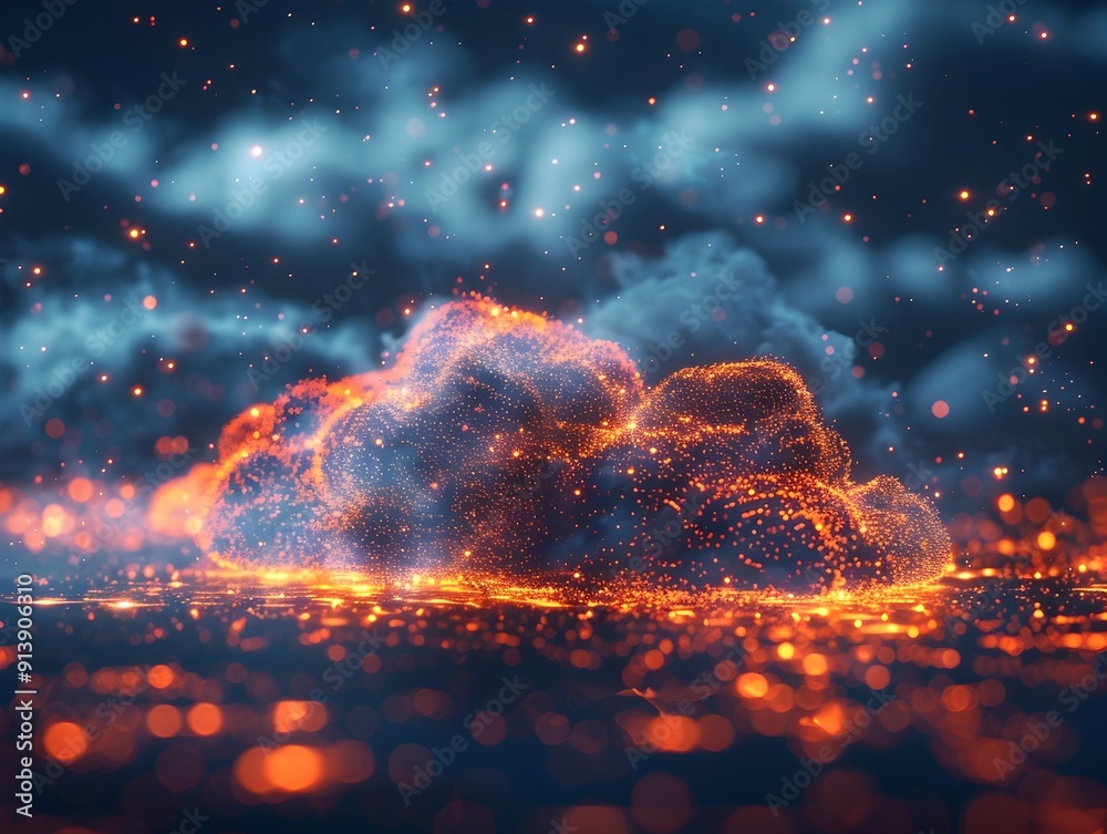 Poster glowing abstract representation of cloud computing and data points