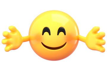 Hugging emoji sticker, 3D rendering transparent background