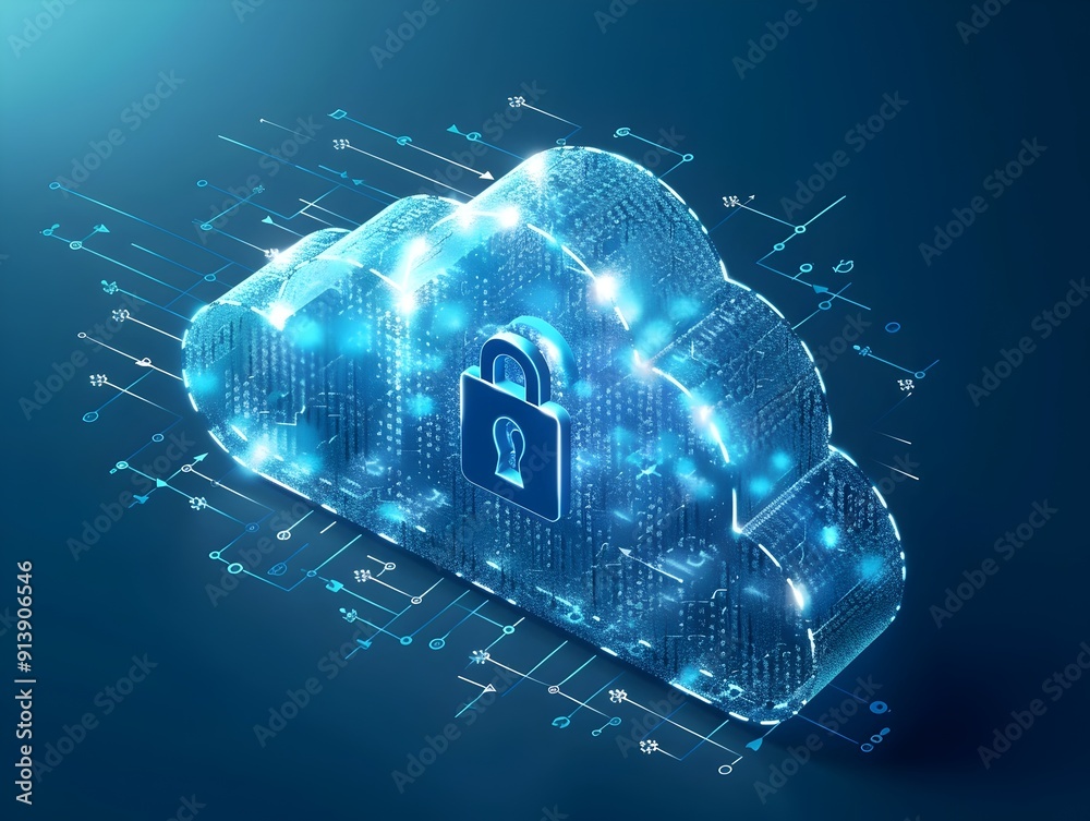 Poster secure cloud storage with encryption symbols for digital data protection and backup solutions