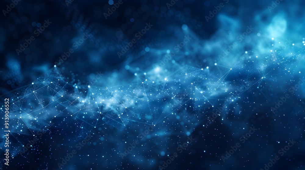 Wall mural futuristic digital cloud network with abstract connectivity and glowing particles