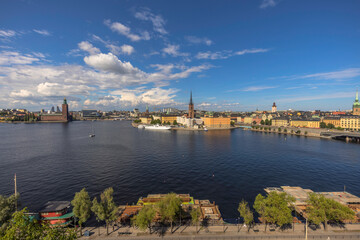 Fototapeta premium Wide-angle Panoramic cityscape view of the old town of Stockholm, Sweden
