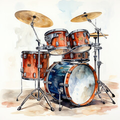 Fototapeta premium Watercolor Drums, clipart Illustration, Generative Ai