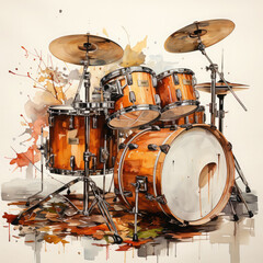Obraz premium Watercolor Drums, clipart Illustration, Generative Ai