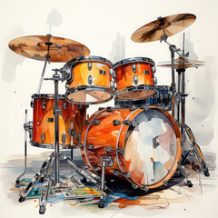 Watercolor Drums, clipart Illustration, Generative Ai