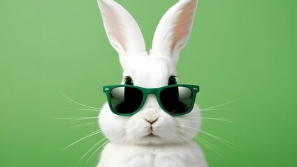 Cool bunny with sunglasses on colorful background.