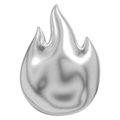 Silver flame png 3D metallic fire icon, transparent background