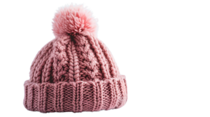 Pink warm winter hat on transparent background