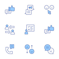 Feedback icons set. Line Duotone style, editable stroke. survey, like, feedback, shift, review, chat