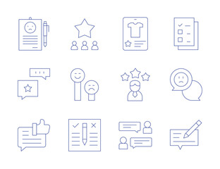 Feedback icons. Thin Line style, editable stroke. bad review, positive review, opinion, rating, star, file, review, feedback, user