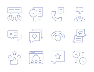 Feedback icons. Thin Line style, editable stroke. complaint, dislike, love message, chat, restaurant, review, feedback, bad feedback, bad quality, rating