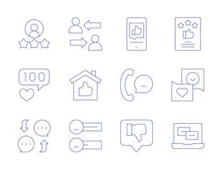 Feedback icons. Thin Line style, editable stroke. review, likes, negative review, shift, property, feedback, chat, bad review, like