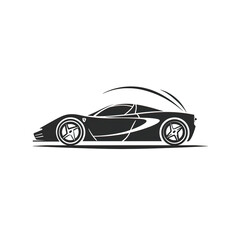 Naklejka premium Black and White Silhouette of a Sports Car, generative ai image
