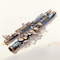 Naklejka premium Watercolor Flute, clipart Illustration, Generative Ai
