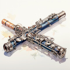 Obraz premium Watercolor Flute, clipart Illustration, Generative Ai