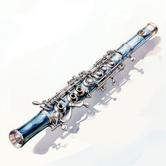 Obraz premium Watercolor Flute, clipart Illustration, Generative Ai