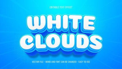 Editable white blue 3d text effect, clouds text style effect