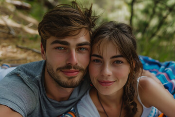 Fototapeta premium Generative AI picture of delightful picnic nature park bbq family friends couple together