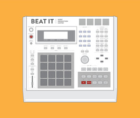 Drum Machine Sampler on orange background. Classic MPC. Drum machine in vectors.