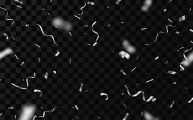 Silver confetti banner isolated on transparent background