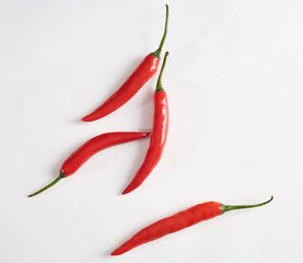 Fresh chilli isolated on white background, top view.