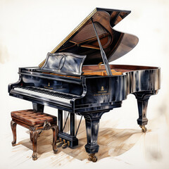 Watercolor Piano, clipart Illustration, Generative Ai
