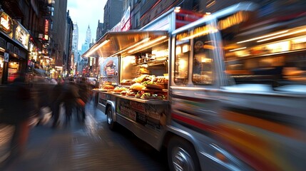 Obraz premium A blurry image of a food truck with a sign that says 