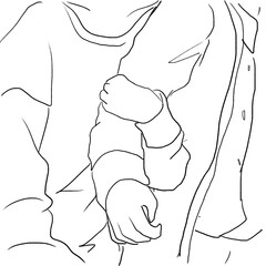 Girlfriend hugging boyfriend’s arm png Valentine’s theme line drawing