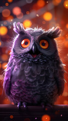Obraz premium Surprised Owl Illustration on Orange Background