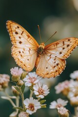 Obraz premium Butterfly resting on flowers on minimal background