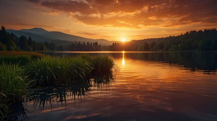 Obraz premium Beautiful sunset at lake.generative.ai 