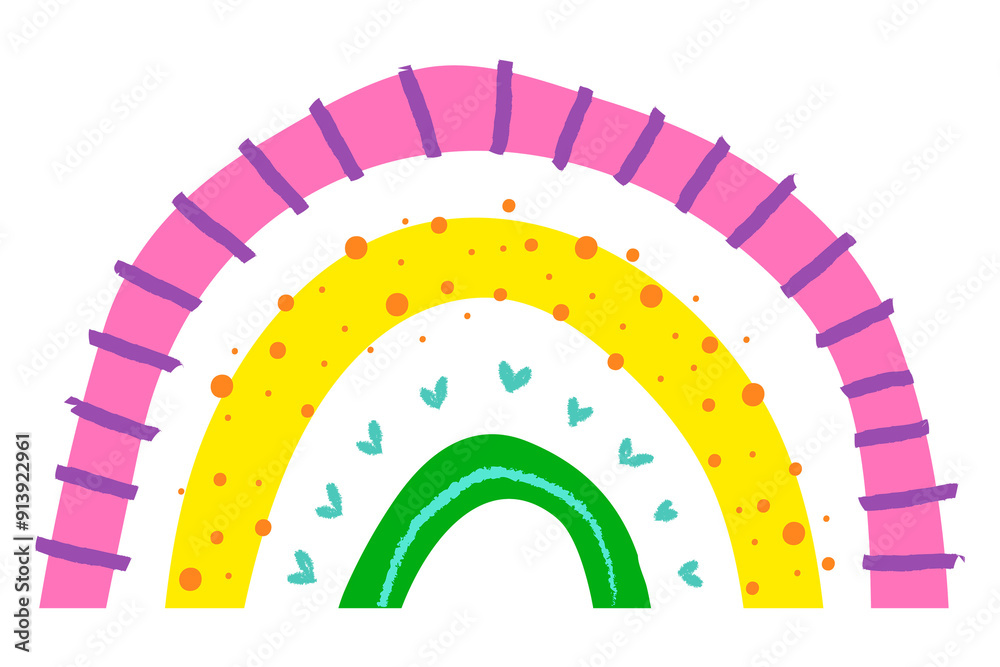 Wall mural rainbow png sticker in funky doodle style