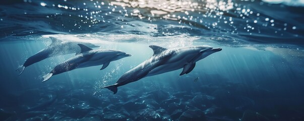 Obraz premium Playful dolphins in the ocean, 4K hyperrealistic photo
