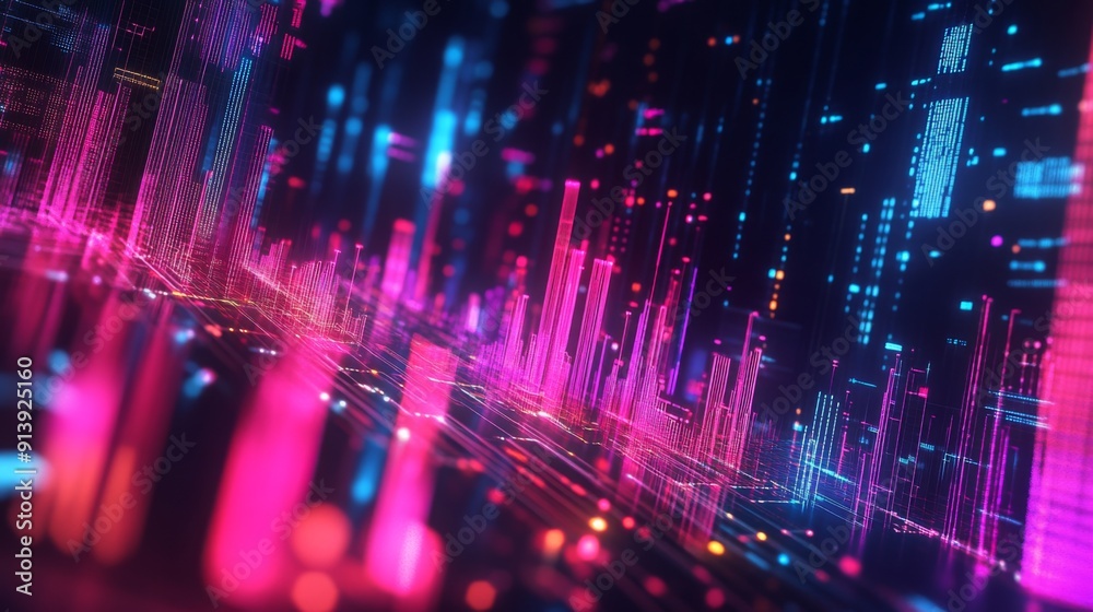 Aufkleber Futuristic 3D financial graph with abstract elements and vibrant data representation.
