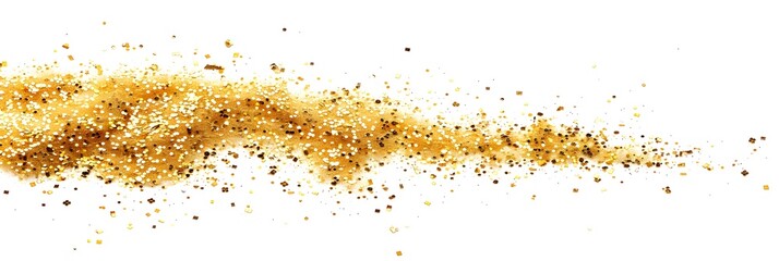 Golden sand particles on a white background in a vector illustration flat design minimalist style with no shadows, highlights, shadow details, gradient shading, dark shadows, sharp edges, light effect