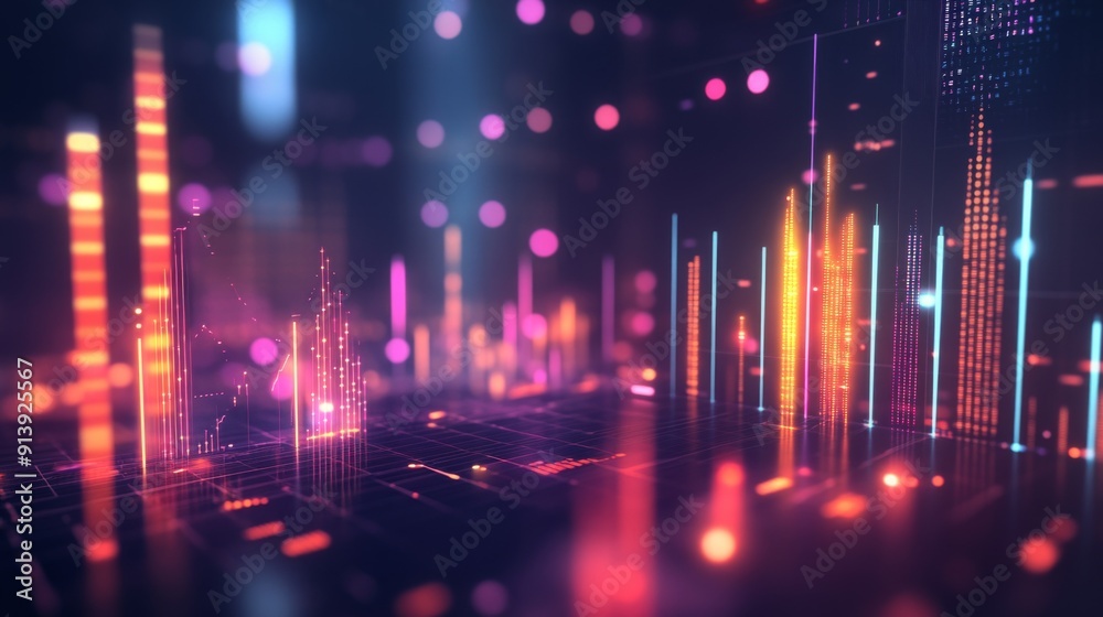 Leinwandbilder futuristic 3d financial graph with abstract shapes and glowing data indicators.