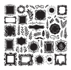 Hand drawn frames with wavy lines, silhouettes Vector illustration design.