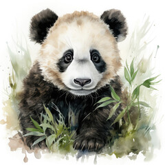 Fototapeta premium Watercolor Panda, clipart Illustration, Generative Ai