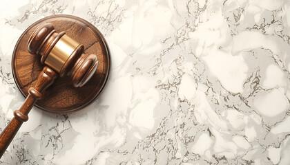 Judge's gavel on light background, top view. Law concept
