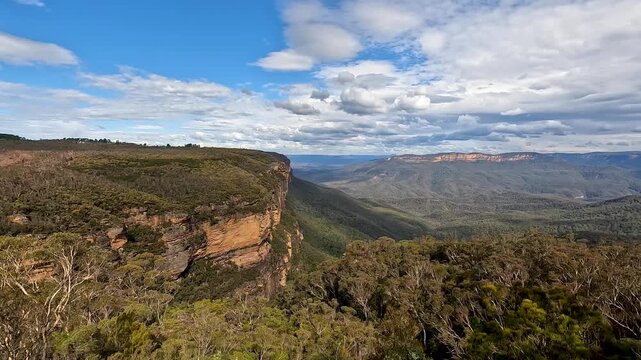 Landscape Nature Blue Mountains National Park of Katoomba , New South Wales, Australia, on the north escarpment of the Jamison Valley - Stable Footage Nature Track in National Park Travel Sydney 