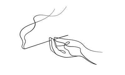 Incense stick on hand stand continuous line art drawing isolated on white background. Magic, astrology, spirituality, religion. Vector illustration