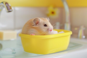 A hamster is sitting in a bowl