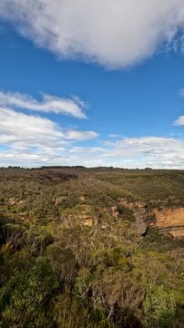Landscape Nature Blue Mountains National Park of Katoomba , New South Wales, Australia, on the north escarpment of the Jamison Valley - Pan Footage Nature Track in National Park Travel Sydney