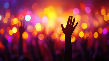 Person Cheering with Raised Hand